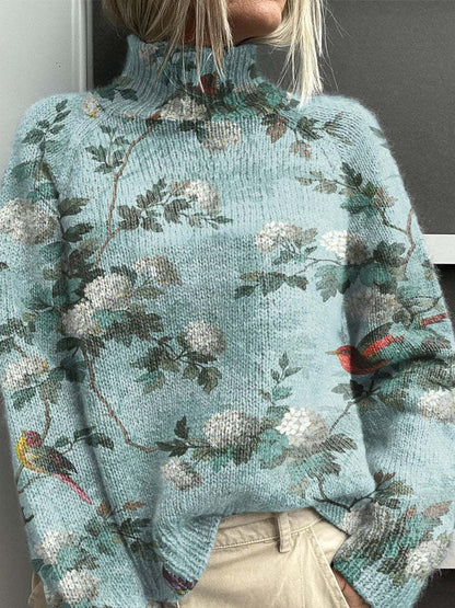 Liora | Damski vintage sweter z kwiatowym wzorem i golfem