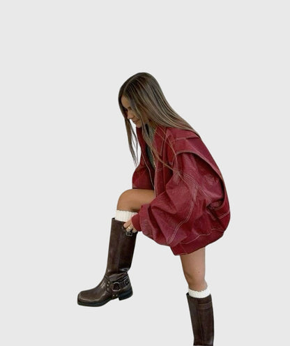 Faye™ - Oversize Skórzana Kurtka