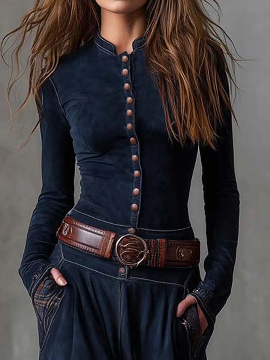 Helena – Granatowa Zamszowa Sukienka Maxi z Paskiem