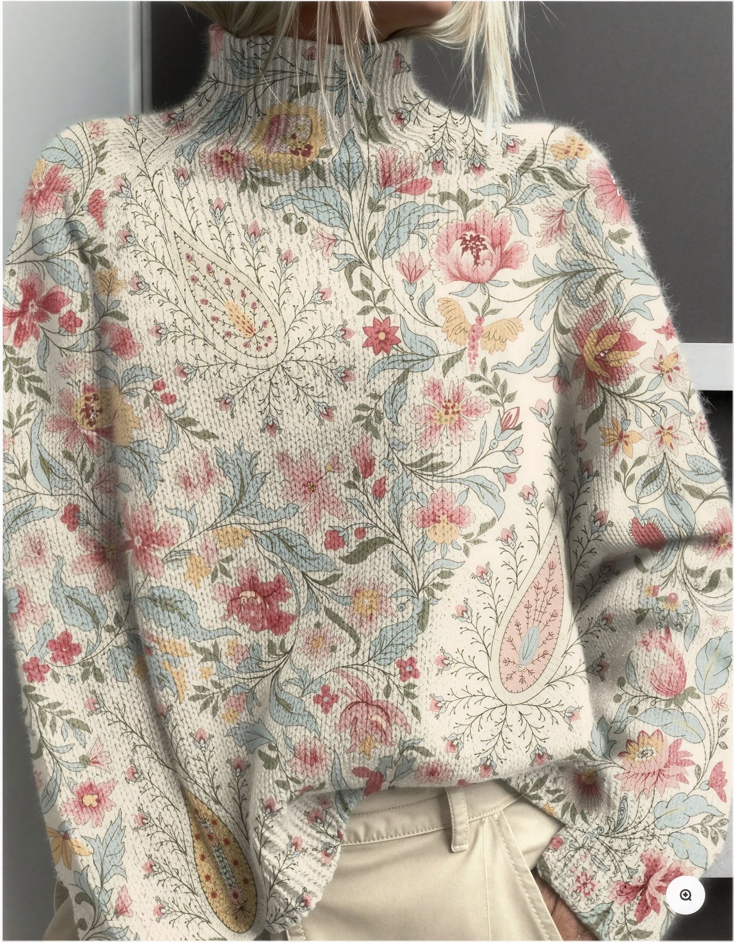 Liora | Damski vintage sweter z kwiatowym wzorem i golfem