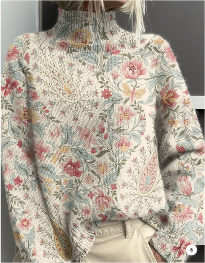 Liora | Damski vintage sweter z kwiatowym wzorem i golfem