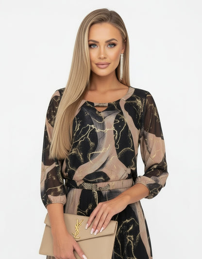 Liora | Elegancka szyfonowa sukienka w delikatny wzór